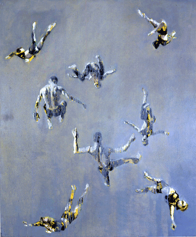 Painting of Acrobats on grey background Oil painting on canvas